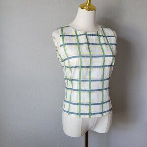 Vintage Sleeveless Plaid Blouse – Retro Checkered Tank Top – Summer Cotton Style